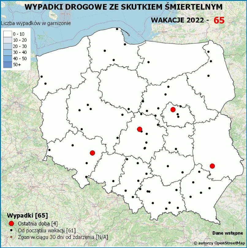 Zdjęcie przedstawia Wakacyjna mapa wypadków drogowych ze skutkiem śmiertelnym. To już czwarta edycja programu Policji