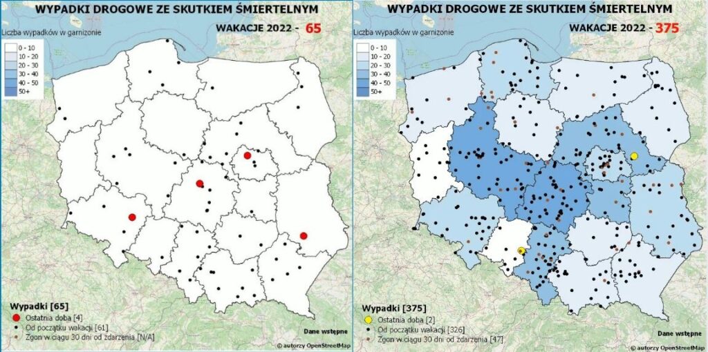 Zdjęcie przedstawia Wakacyjna mapa wypadków 2022 przeraża. Mimo to jest nieco lepiej niż w roku ubiegłym