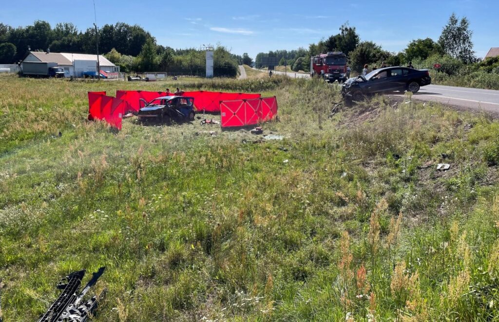 Zdjęcie przedstawia Tragiczny wypadek niedaleko Bełchatowa: dwie ofiary śmiertelne, małe dziecko w ciężkim stanie