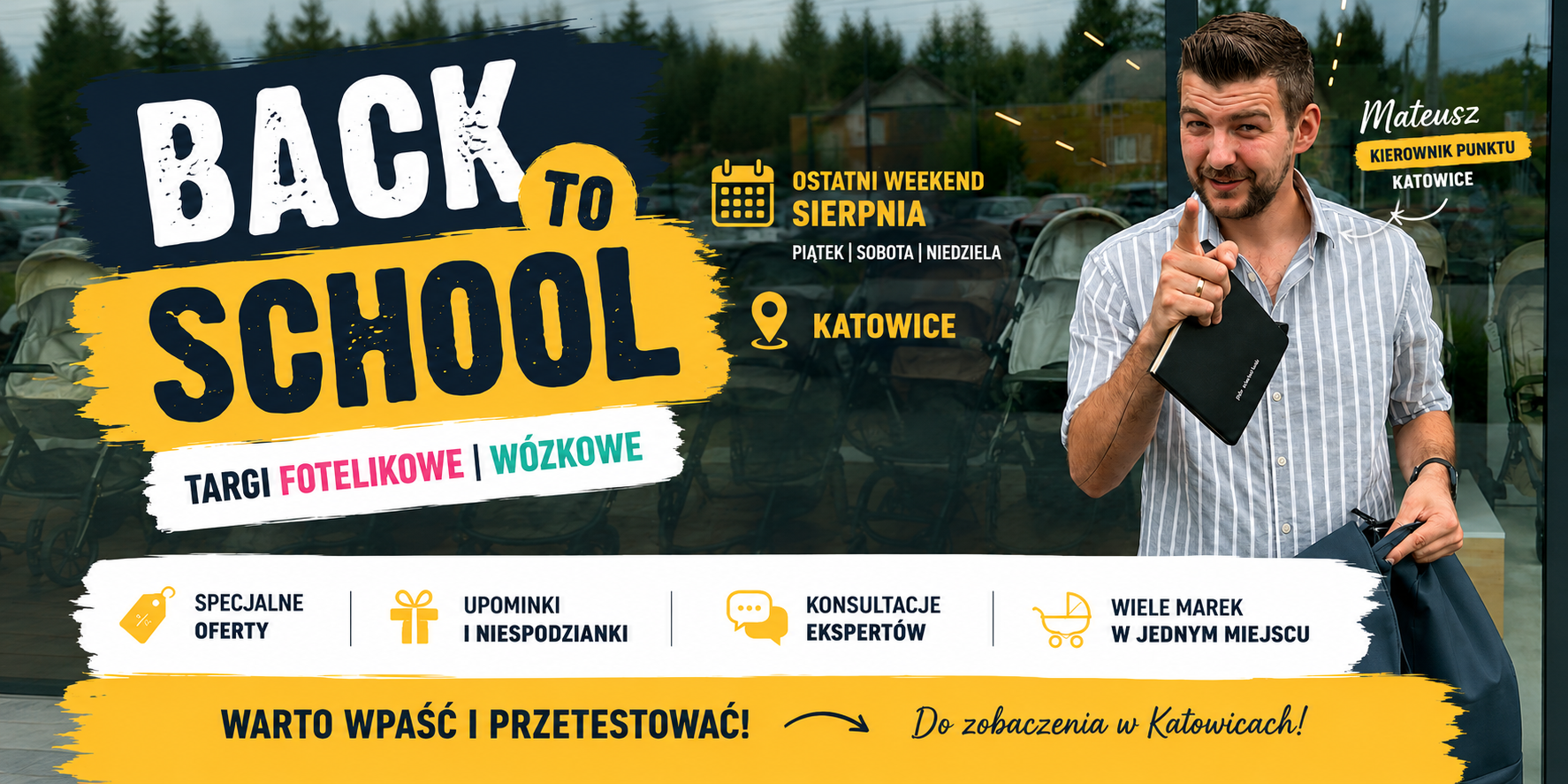 Zdjęcie przedstawia BACK TO&nbsp;SCHOOL w&nbsp;Katowicach! Wózki, foteliki, prezenty i&nbsp;wyjątkowe spotkania z&nbsp;markami
